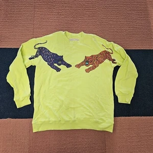 Raquel Allegra Womens Tiger Neon Sweatshirt Sz 2 Yellow Top pullover J4b - Picture 1 of 11