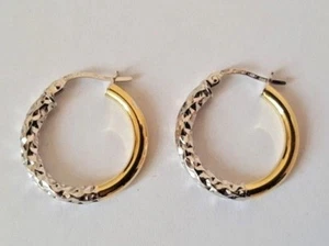 14ct Yellow & White Gold Hoop Creole Earrings 1.36g NEW Xmas Gift Mum Wife 14k - Picture 1 of 12