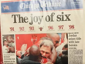 Chicago Bulls Jordan 6th Championship NBA Basketball Tribune Giornale - Foto 1 di 4