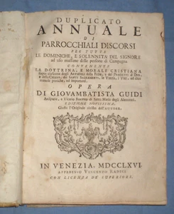 DUPLICATO ANNUALE DI PARROCCHIALI DISCORSI - Giovambatista Guidi 1766 (X7) - Picture 1 of 9