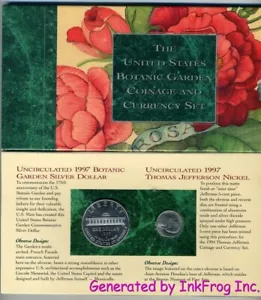 1997 Botanic Garden 3pc Coin & Currency Set, Matte Proof Nickel - Picture 1 of 2