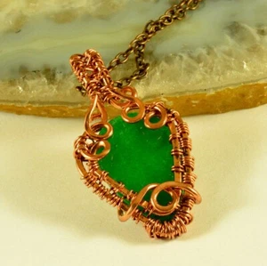 Jade Crystal Pendant Pure Copper Wire Wrapped Handmade Jewelry - Picture 1 of 5