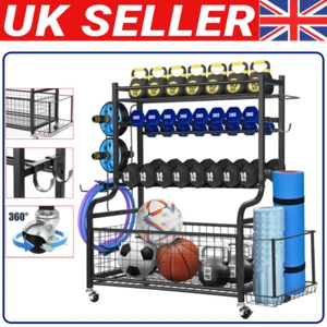 Dumbbell Rack Storage Stand Weight Heavy Duty 4 Tier Wide Home Gym Fitness Black - Picture 1 of 8