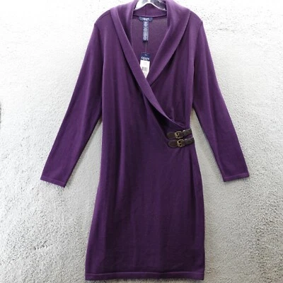 NWT Chaps Women's  Shawl Collar Sweater Dress Size Large Purple Dressy Ladies - Image 1 of 4