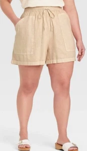 Universal Thread Womens Shorts Plus Size Linen Tie Waist Cream NEW - Picture 1 of 4