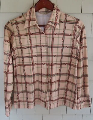 Vintage Women's SEARS Beige Polyester PLAID SHIRT, 1970's - Size 14  - Image 1 of 4