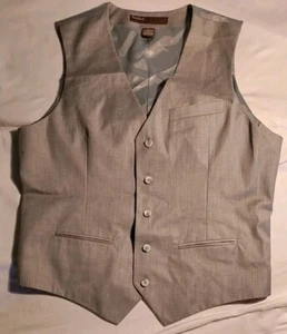 Men Perry Ellis Solid Light Gray Polyester Five Button Vest L VTG NWOT - Picture 1 of 4