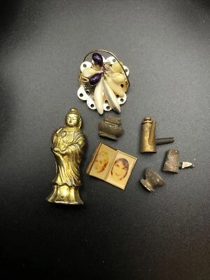 Vintage Ideal Petite Princess Buddha Statue Brass Dollhouse + Lighter & More - Image 1 of 4