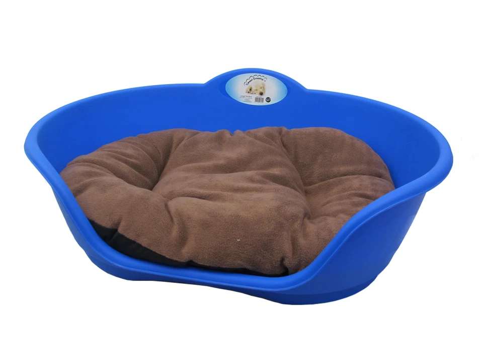 heavy duty blue pet bed with brown cushion uk made dog or cat basket - Image 1 of 1