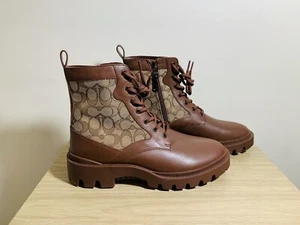 Coach Citysole side zipper monogram signature print boots brown CO257 NWOB sz 10 - Picture 1 of 5