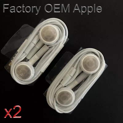 2 ORIGINAL APPLE IPOD IPHONE EARBUDS! VOLUME CONTROL + MIC HEADPHONES FACTORY! - Image 1 of 4
