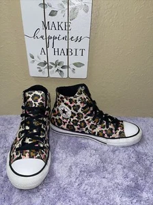Chuck Taylor CONVERSE Ctas Leopard Print Brown/Pink High Top Sneakers Size 5 JR - Picture 1 of 10