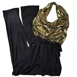 NEW Ashley Stewart Gold Halter Cowl Neck Jumpsuit Women’s 12 - Picture 1 of 8