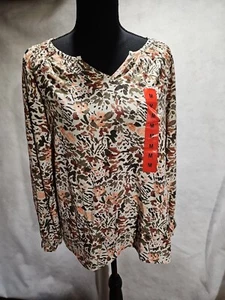 Womens Jessica Simpson Floral Print Long Sleeve Green & Pink Blouse Size Medium - Picture 1 of 9