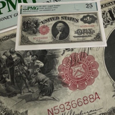 1917 Large Legal Tender CERTIFICATE $1 Dollar Frame 39 PMG 25 VF - Image 1 of 3