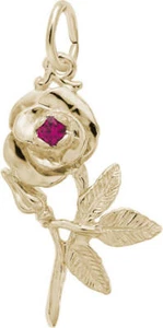 Rose Charm w/ Purple Lab-Created Crystal Rembrandt 10K or 14K Gold or 925 Silver - Picture 1 of 4