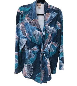 Chico's 3 Womens L XL Drawstring Jacket Beachy Open Front V Neck Stretch - Picture 1 of 10