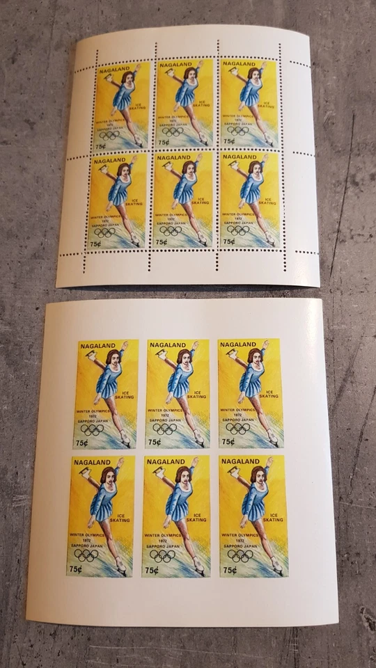 NAGALAND OLYMPICS 蓝宝石 1972 滑冰 2 迷你鞋 PERF&IMPERFORED MNH — 第 1/1 张图片