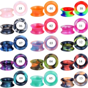 1 Pair Thin Silicone Ear Skin Tunnels Plugs Gauges Earskin Earlets Flesh Gauges - Picture 1 of 22