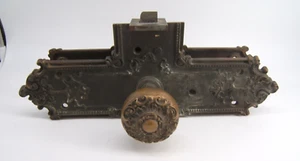 GREAT BRONZE DOOR HANDLES KNOB & PLATES 19TH CENTURY - Picture 1 of 12
