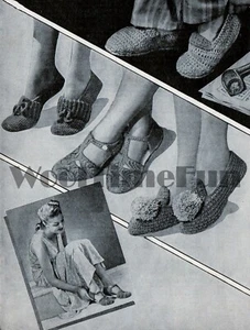 Crochet & Knitting Pattern Women's & Men's Vintage 1940s Slippers. 4 Styles. - Picture 1 of 1