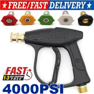 1/4" High Pressure Washer Gun 4000 PSI Car Wash Foam Spray Short Wand w/5 Nozzle - Picture 1 of 19