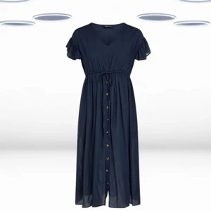 Ex Women's Plus Size Short Sleeve Linen Maxi Dress in Navy (Defect) - Picture 1 of 6