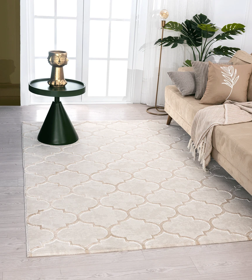 Teppich Wohnzimmer Stil Ornamente Glänzend Beige Grau - Bild 1 von 1