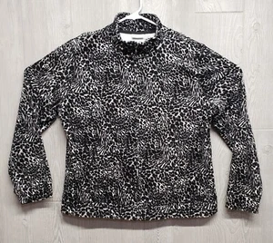 Kim Rogers Jacket Womens Large Animal Print Leopard Velour Black Full Zip Mock - Picture 1 of 13