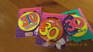 30 TODAY! - Happy Birthday Badge, celebration gift, choice of design - Picture 1 of 7