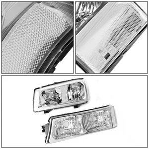 For 03-06 Chevy Silverado 1500-3500 Avalanche Headlight Bumper Lamps Chrome Pair - Picture 1 of 4