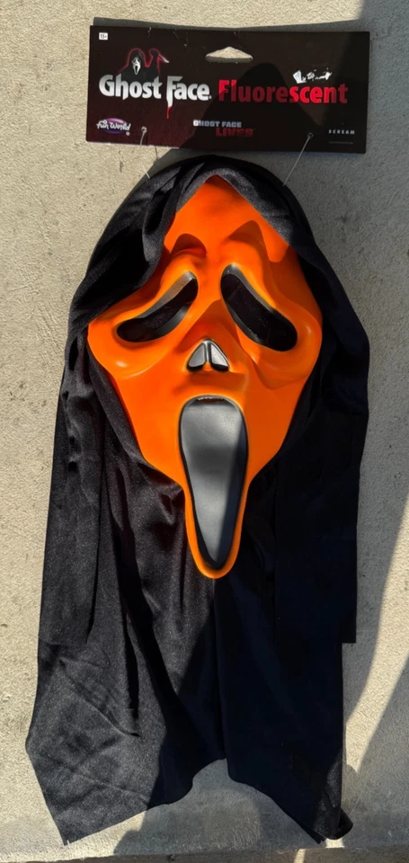 Orange Fluorescent Ghost Face Mask Adult Costume Accessory NEW Scream - Image 1 of 1