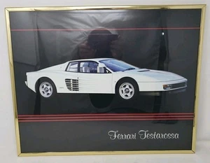 1987 weiß Ferrari Tesarossa Poster 20" x 16" Gold Metall Schlupfrahmen mit Glas RTH - Bild 1 von 9