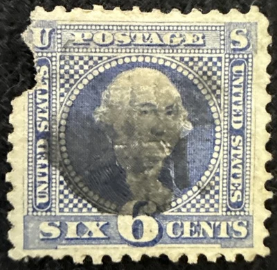 1869 US 6c Washington Stamp Used, Missing Piece, SC#115 (CV $225) - Image 1 of 2