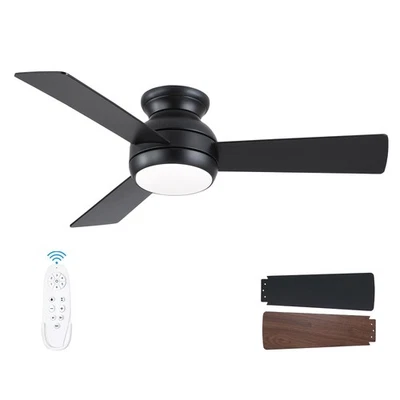 putroad 42 Inch Ceiling Fans with Lights and Remote, Black Low Profile Ceilin... - Image 1 of 4