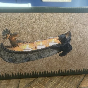 River Edge Bear and Moose Canoe Candleholder With Candles - Imagen 1 de 8