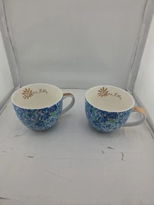 Lilly Pulitzer Set of 2 Ceramic Mugs Floral Blue 12 oz - Picture 1 of 11