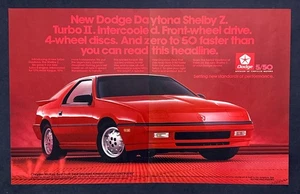 1987 Dodge Daytona Shelby Z Turbo II photo "Intercooled" 2-page vintage print ad - Picture 1 of 1