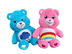 Lot Of 2 Care Bear Core 14” Pink Blue Grumpy Cheerful Plush Toy ❤️ - Picture 1 of 4