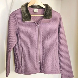Cabela's Womens Large Quilted Full Zip Jacket Faux Fur Collar Purple Mauve - Picture 1 of 7