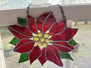 Handgefertigter Buntglas Weihnachtsstern Sonnenfänger 8" schwer bleihaltig Urlaub Fensterkunst - Bild 1 von 3