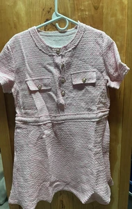 Mini abito donna rosa tweed testurizzato manica corta L - bottoni tono oro - Foto 1 di 4