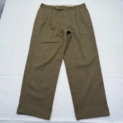 Calça social vintage Corbin 35x29 masculina 100% lã plissada algemada marrom reta - Imagem 1 de 4