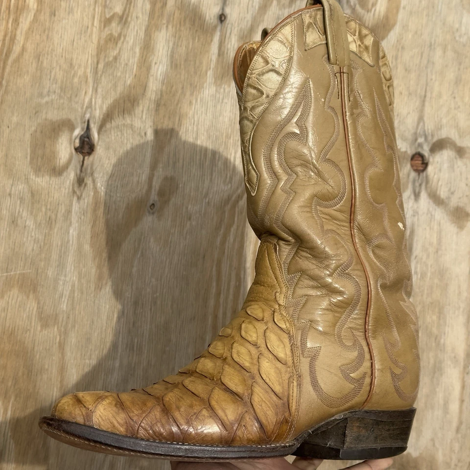 Винтажные ковбойские сапоги из экзотической кожи 1970-е мужские размер 10B триадный покрой - Изображение 1 из 4