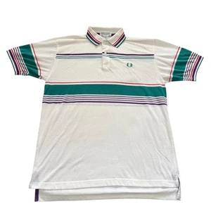 Camisa Polo Fred Perry De Colección Para Hombre Grande Blanca Verde Púrpura Años 80’s Ligera - Imagen 1 de 7