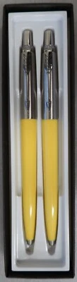 2 bolígrafos Parker Jotter acero inoxidable y tinta negra amarilla nuevos en caja Foto 1 de 2