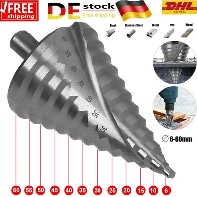 MARKENLOS 6-60mm HSS Titan Stufenbohrer Schälbohrer Konusbohrer Kegelbohrer Metall Fräser~