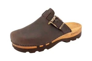 Woody Lukas Herren Clogs Pantolette Holzschuh Leder Kaffeebraun Gr 40-50 - Picture 1 of 2