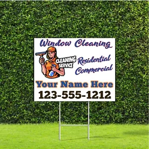 10 Pack Custom Window Cleaning Marketing Signs Full Color Print, Metal H Stakes - Picture 1 of 5