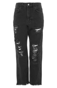 Topshop Women's Distressed Vintage Faded Boyfriend Washed Black Jeans Size 4 - Picture 1 of 3